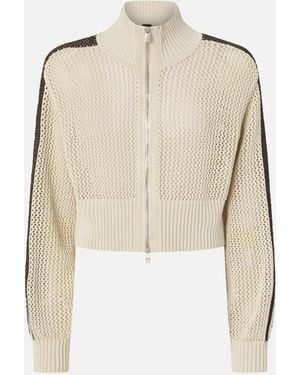 Pinko Cropped Sweatshirt With Bands And Openwork - Natural