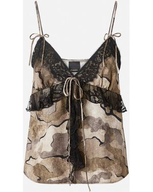 Pinko Camouflage Top With Lace - White