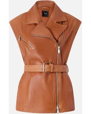 Pinko Biker-Style Leather Vest - Brown