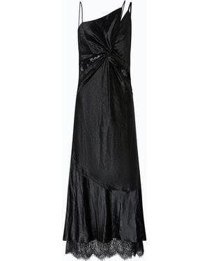 Pinko Long Satin Dress With Draping And Lace - Black