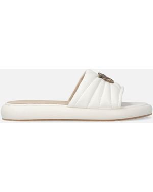 Pinko Perforated Nappa Leather Slip-On Sandals With Love Birds Logo - White