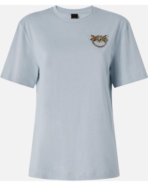 Pinko T-Shirt With Love Birds Jewel Detail - Blue