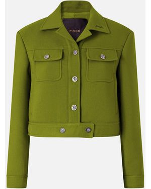 Pinko Cropped Jacket With Topstitching - Green
