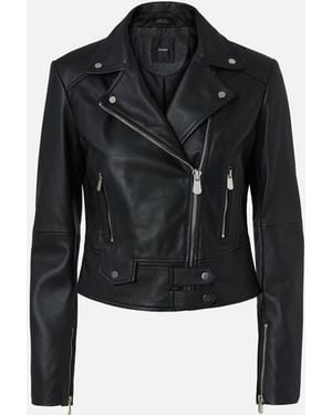Pinko Short Zipped Nappa Leather Biker Jacket - Black