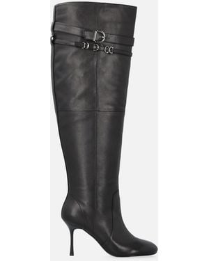 Pinko Knee-high Nappa Leather Boots With Heel And Strap - Black