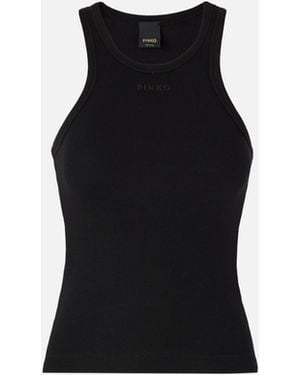 Pinko Ribbed Vest Top With Logo - Black