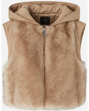 Pinko Padded Faux Fur Gilet With Hood - Natural