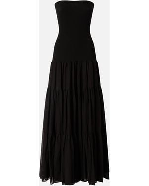 Pinko Long Dress With Ribbed Top And Flounced Skirt - Black