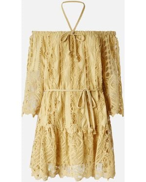 Pinko Minivestido Calado Con Hombros Descubiertos - Metálico