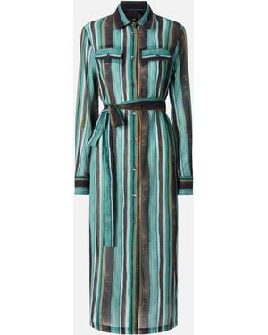 Pinko Cotton Midi Shirt Dress With Brushstroke-Effect Stripes - Green