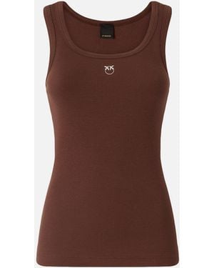 Pinko Vest Top With Love Birds Golden Detail - Brown