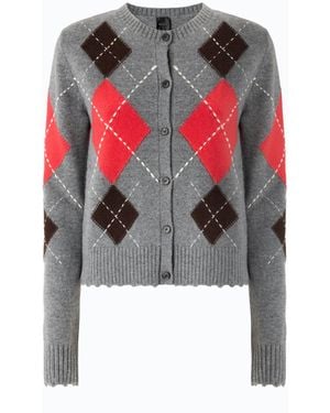 Pinko Wool And Cashmere Crew-Neck Cardigan With Diamond Motif - Red