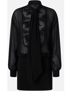 Pinko Mini Dress With Sheer Shirt And Lace - Black