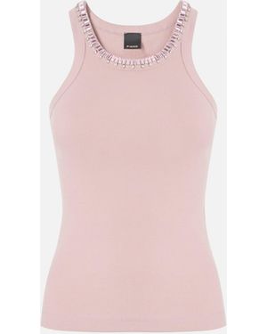 Pinko Ribbed Top With Bejewelled Embellishment - Pink
