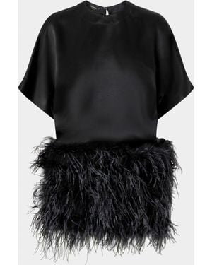 Pinko Shiny Satin Evening Dress With Feathers - Black