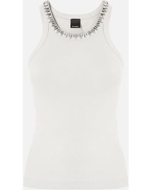 Pinko Ribbed Top With Bejewelled Embellishment - White