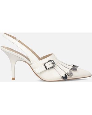 Pinko Leather Slingbacks With Saddlery-Inspired Details - White