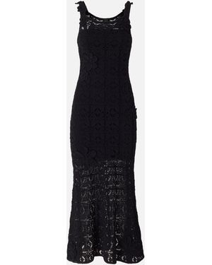 Pinko Crochet-Effect Midi Dress With Appliqué Flowers - Blue