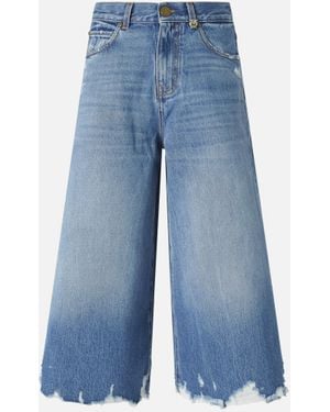 Pinko Long Denim Shorts With Distressed Hem - Blue