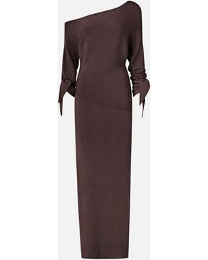 Pinko Long Rib-Knit Dress With Asymmetrical Neckline - Brown
