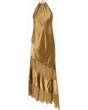 Pinko Asymmetric Satin Midi Dress With Lace - Metallic