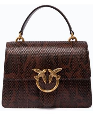 Pinko Bolso De Mano Mini Love Bag One Top Handle Light De Piel Con Estampado De Pitón - Marrón
