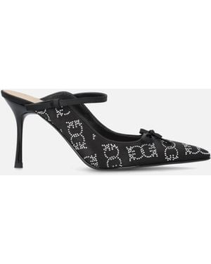 Pinko Rhinestoned Satin Slip-Ons With Heel - White