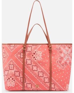 Pinko Maxi Shopper With Two Handles And Bandana Print - Pink