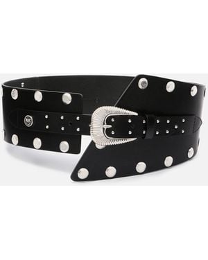 Pinko Leather Belt With Studs And Strap, 15 Cm - Black