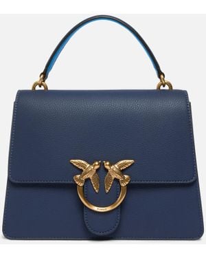 Pinko Love Bag Top Handle Light Medium Handbag In Grained Leather - Blue