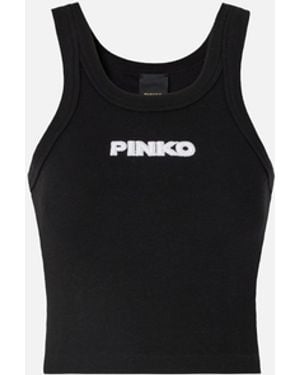 Pinko Camiseta Sin Mangas «Cropped» Con Logotipo - Negro