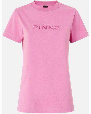 Pinko T-Shirt With Logo Embroidery - Pink
