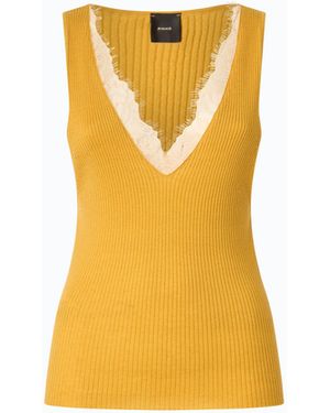 Pinko Camiseta Sin Mangas De Mezcla De Seda Y Cachemira Con Cuello De Encaje - Amarillo