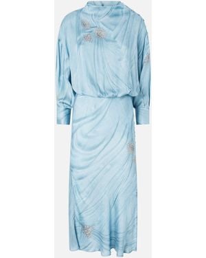 Pinko Fluid Midi Dress With Placed Jewel Print - Blue