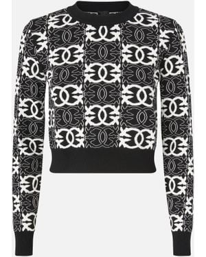 Pinko Cropped Sweater With Love Birds Logo - Black