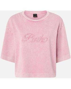 Pinko Cropped T-Shirt With Distressed Embroidery - Pink