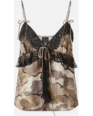 Pinko Camouflage Top With Lace - White