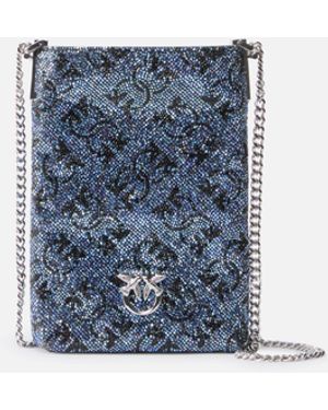 Pinko Fully Rhinestoned Leather Smartphone Case With Shoulder Strap - Blue