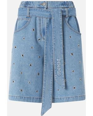 Pinko Denim Shorts With Eyelets And Belt - Blue