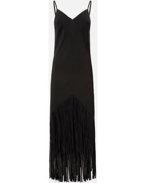 Pinko Long Slip Dress With Fringing - Black