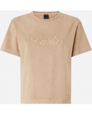 Pinko T-Shirt With Distressed Embroidery - Natural