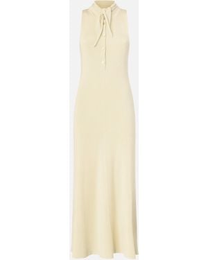 Pinko Long Ribbed Dress With Bandana Collar - White