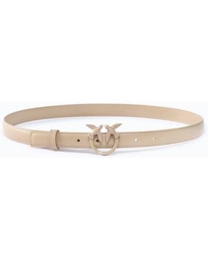 Pinko 2 Cm Leather Belt With Matte Love Birds Buckle - White