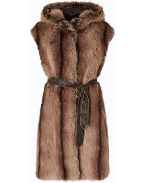 Pinko Long Faux Fur Vest With Belt - Brown