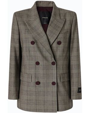 Pinko Double-Breasted Check Jacket - Gray
