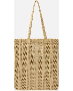Pinko Cabas Moyen Easy Tote Bag En Raphia - Neutre