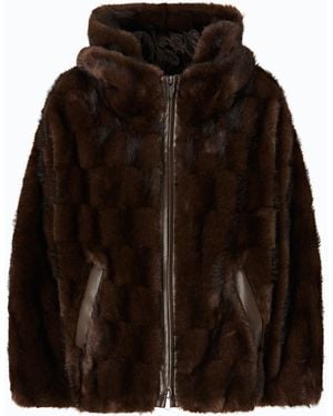 Pinko Faux Fur Blouson Jacket With Hood - Brown