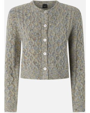 Pinko Short Mouliné Cardigan With Cable Knits - White