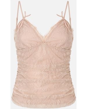 Pinko Floral Lace Top With Shoulder Straps - White