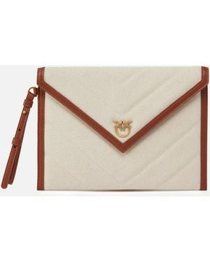 Pinko Bolso De Mano Plano De Lona Con Ribetes De Piel - Neutro